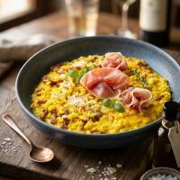 Riso allo zafferano con speck croccante - Circuito del gusto
